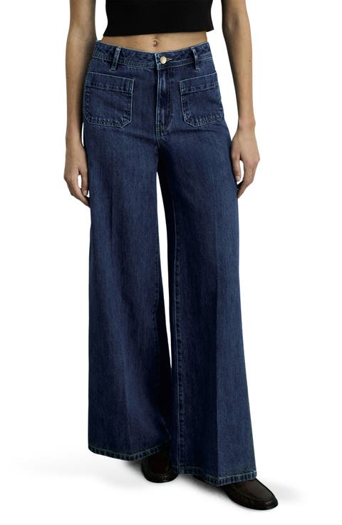 Patch Pocket Wide Leg Jeans (Medium Vintage Blue)