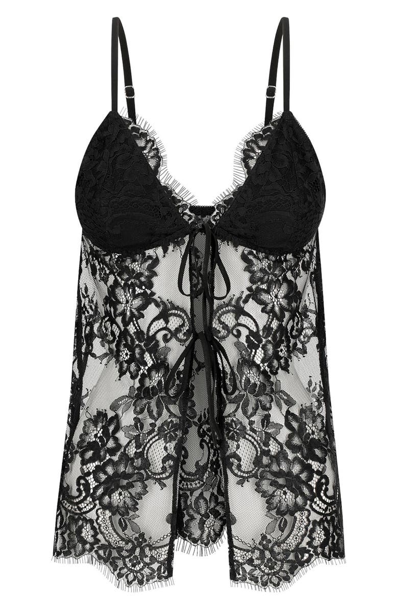 Kat The Label Emerson Lace Chemise, Alternate, color, Black