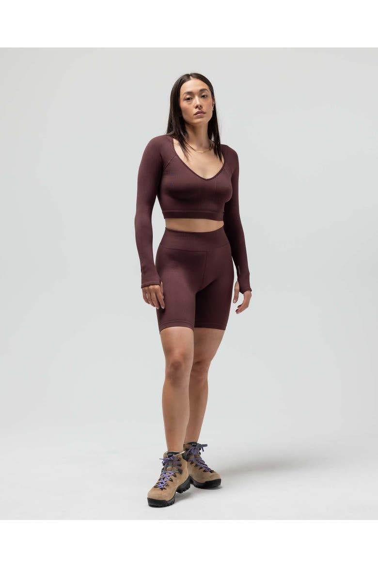 The V-Neck Long Sleeve Crop Top, Alternate, color, MAPLE