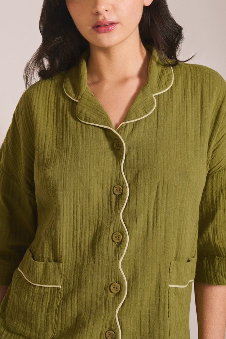 Cotton Cropped Leg Pajamas, Alternate, color, Green