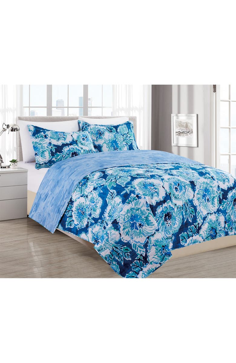 MELANGE HOME Hibiscus Bounty Quilt 3-Piece Set - Full/Queen, Alternate, color, 