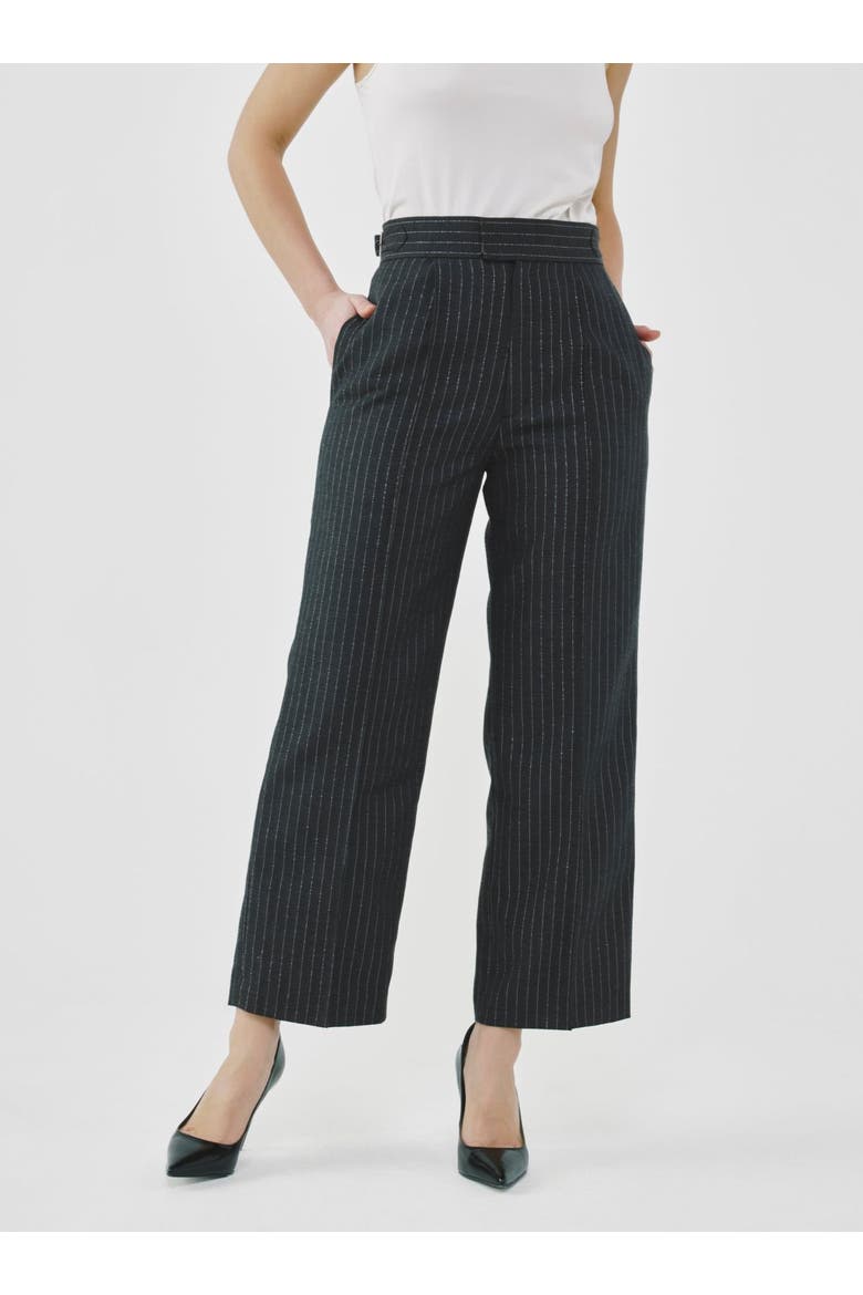 Pinstripe High-Waist Tailored Pants, Alternate, color, Charcoal Grey