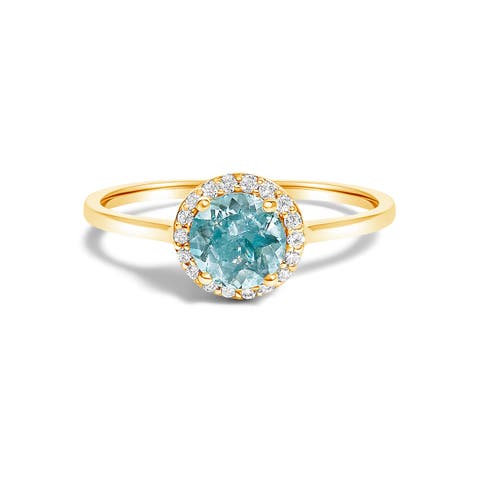 10K Gold Gemstone and 1/10 Cttw Diamond Halo Birthstone Ring