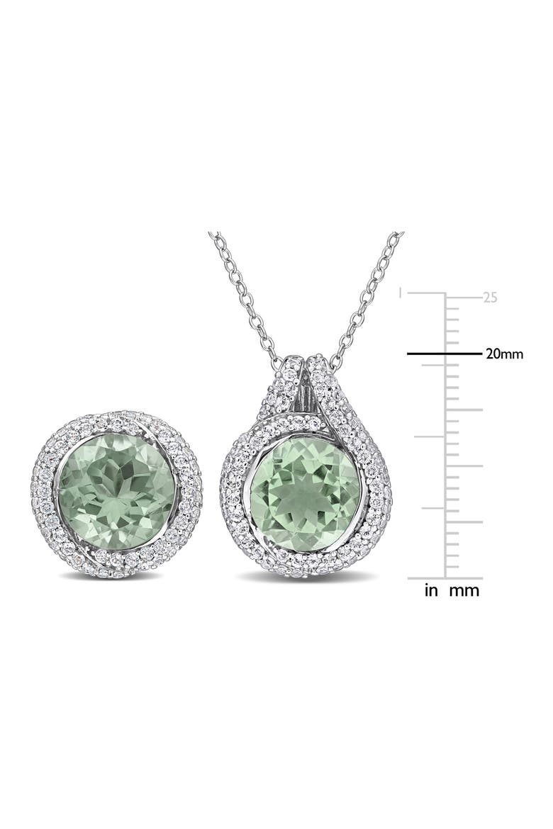 Green Quartz & White Topaz Stud Earrings & Necklace Set, Alternate, color, GREEN
