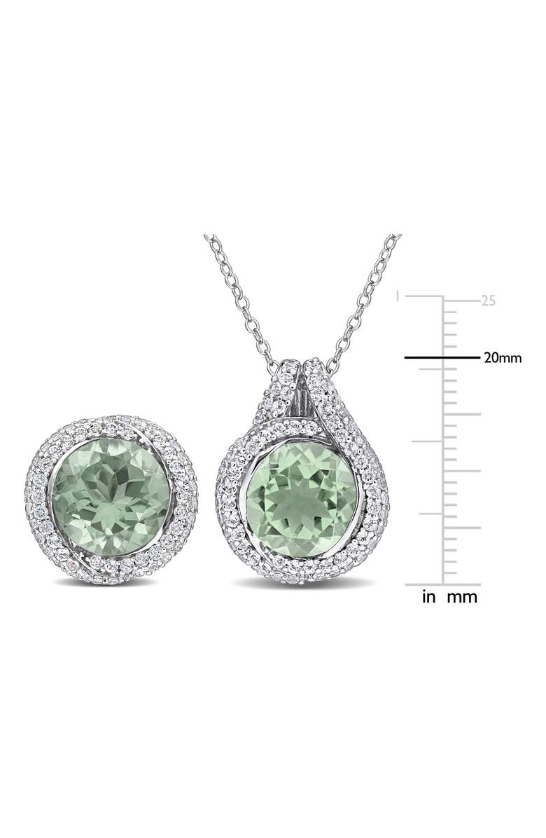DELMAR Green Quartz & White Topaz Stud Earrings & Necklace Set, Alternate, color, Green