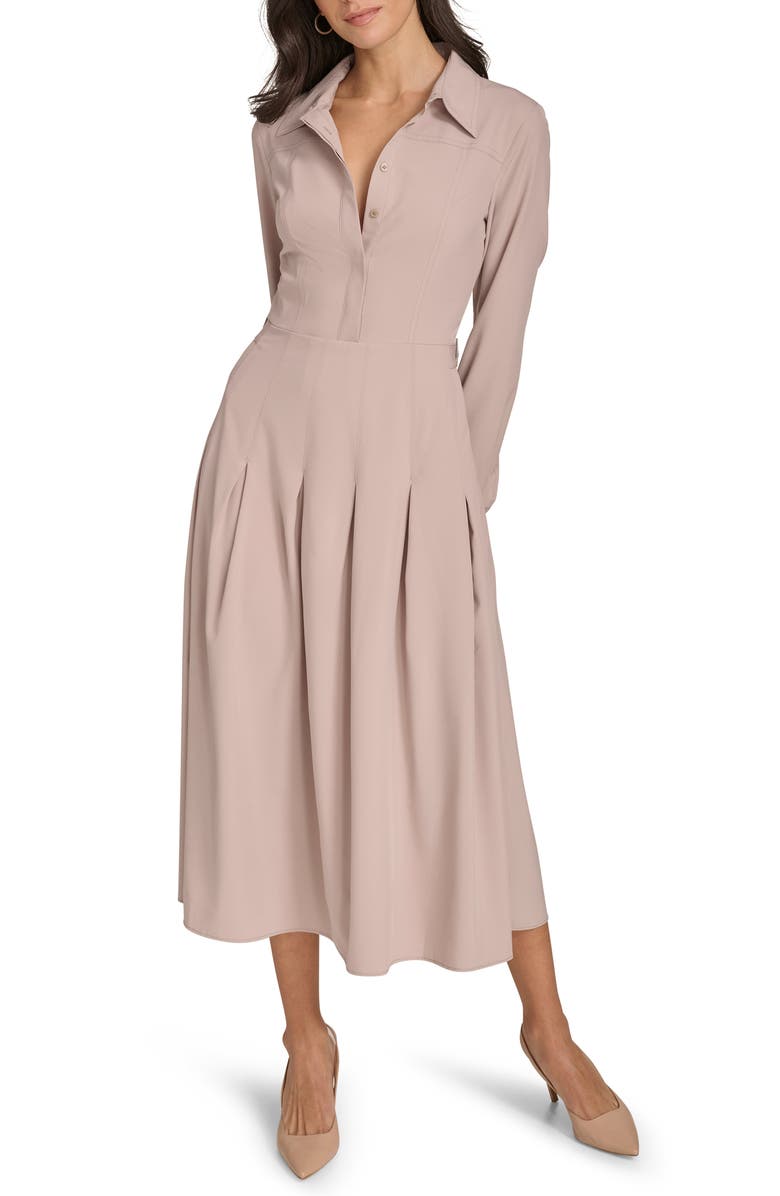 knee length dresses for ladies Calvin Klein Womens Faux Leather Long Sleeve Button Dress  ShopCGX