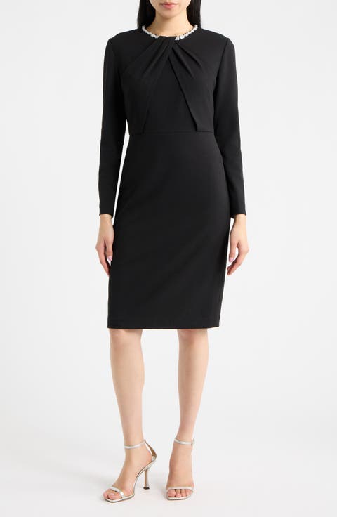 Embellished Twist Neck Long Sleeve Dress