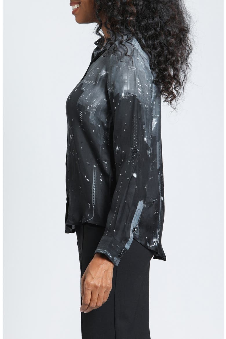 Roll Tab Sleeve Cupro Shirt, Alternate, color, OBSIDIAN/STEEL GRAY