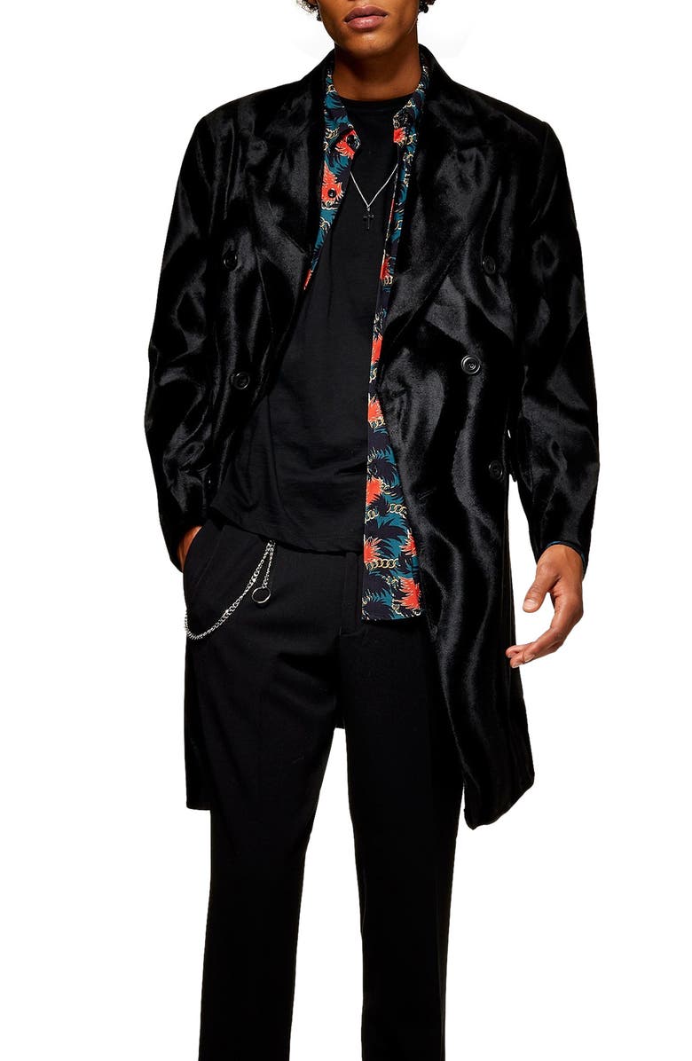 Topman Faux Ponyhair Overcoat, Main, color,