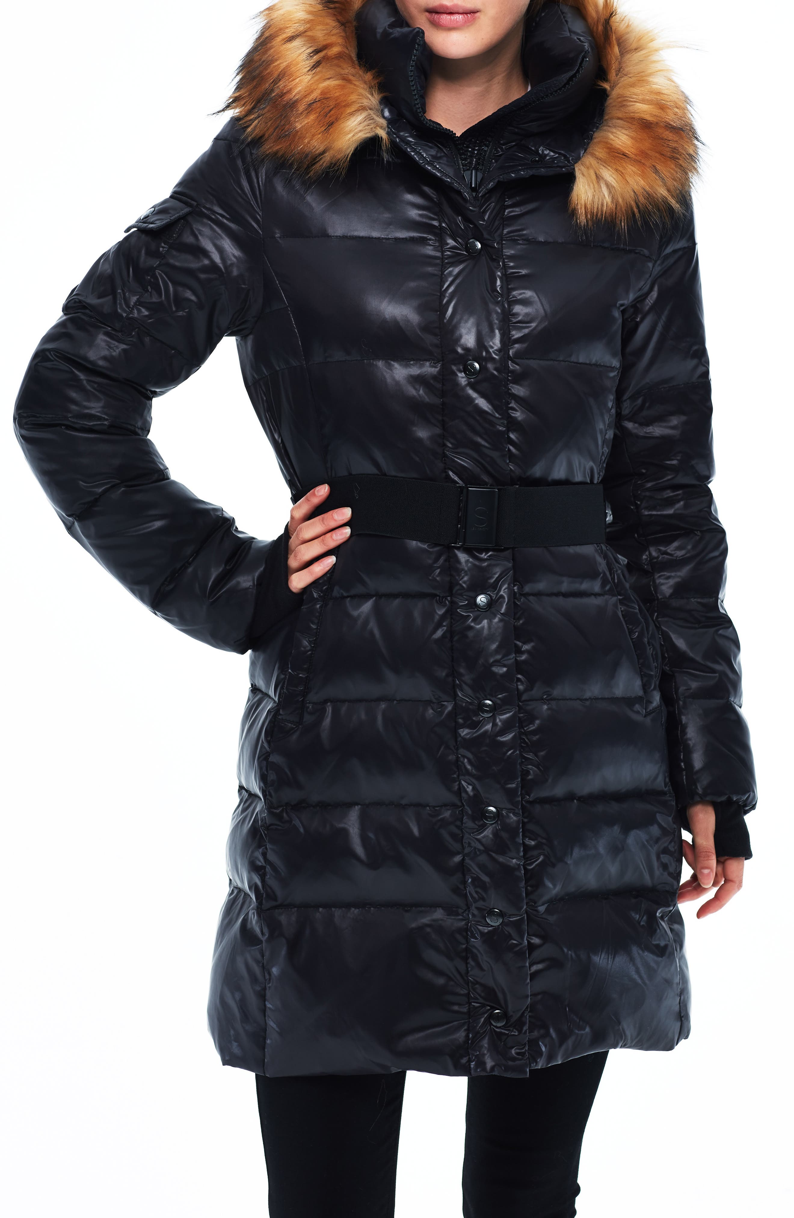 S13 Chalet Water Repellent Puffer Coat With Faux Fur Trim In Jet/ Natura