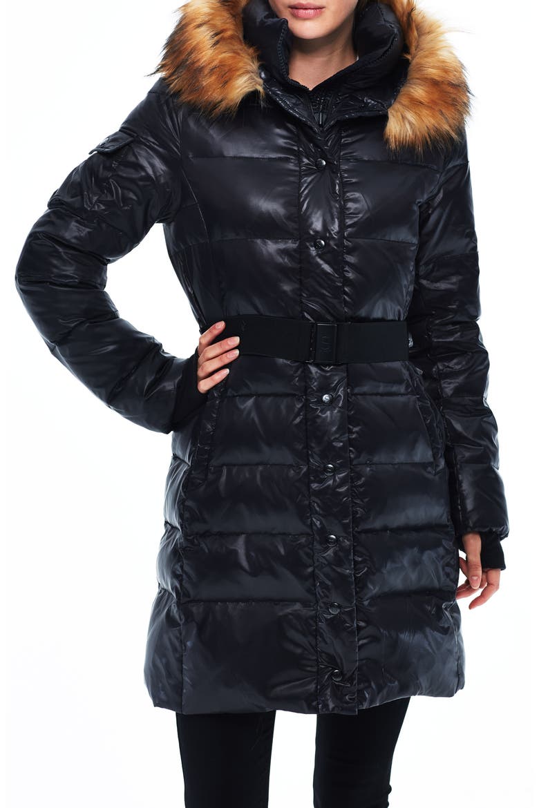 Chalet Water Repellent Puffer Coat with Faux Fur Trim, Main, color, JET/ NATURA