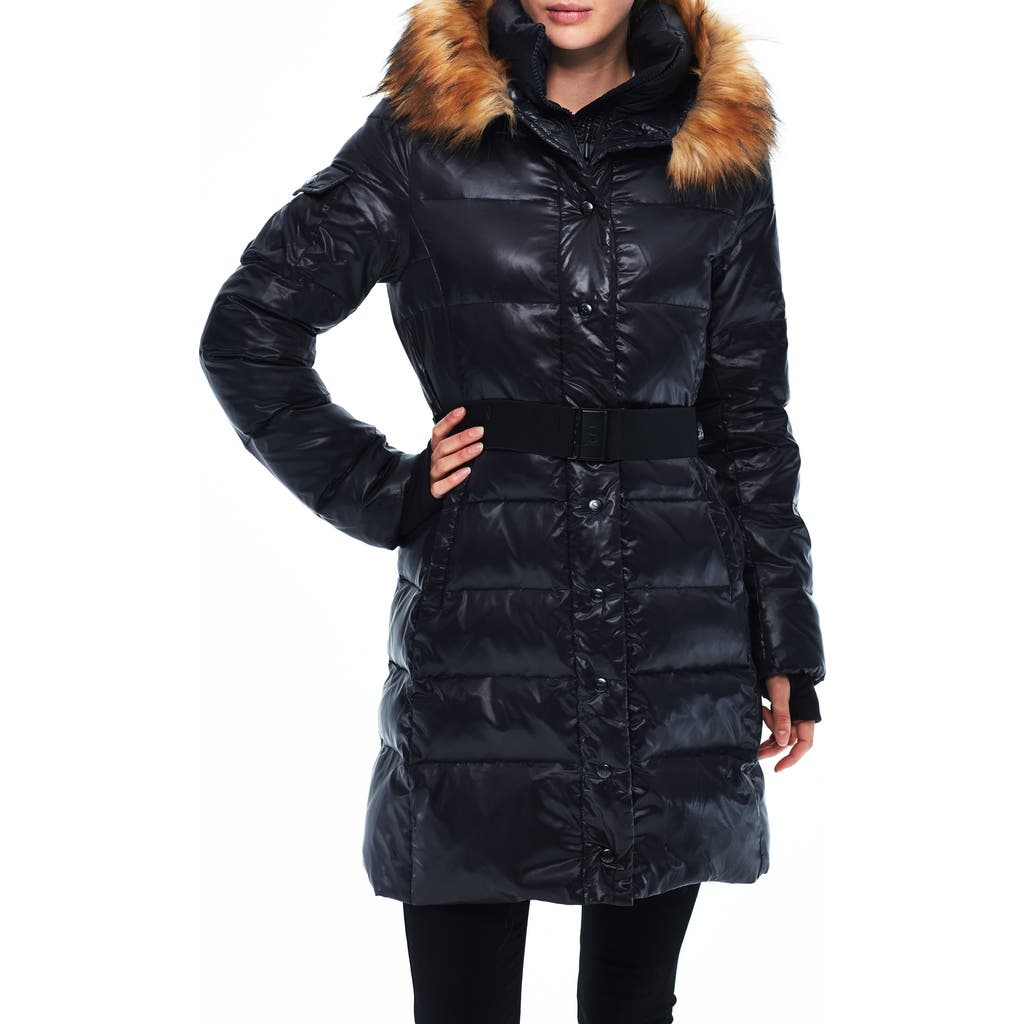 S13 Chalet Water Repellent Puffer Coat With Faux Fur Trim In Jet/ Natura