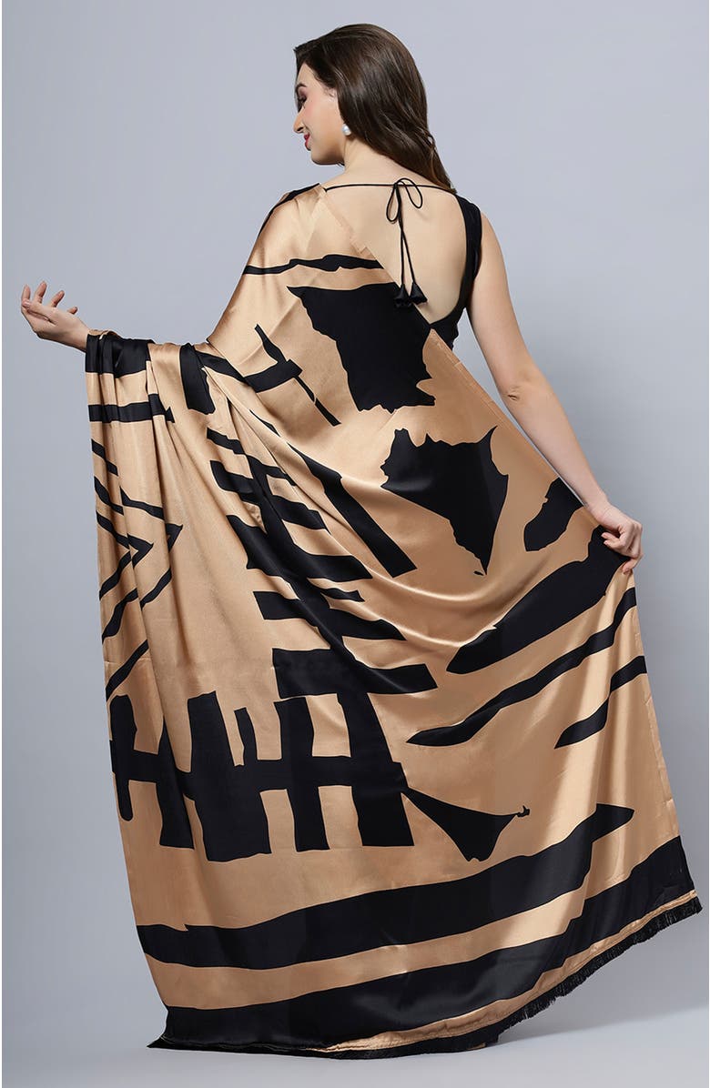 One Minute Saree<sup>®</sup> Candice Brown Satin Printed Ready to Wear Sari, Alternate, color, 