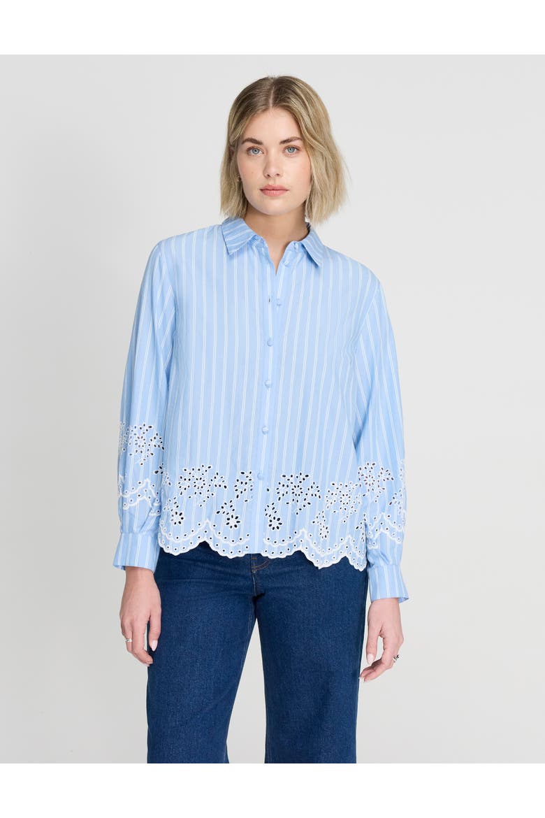 Sydnee Stripe Cotton Shirt, Main, color, Blue Stripe Emb