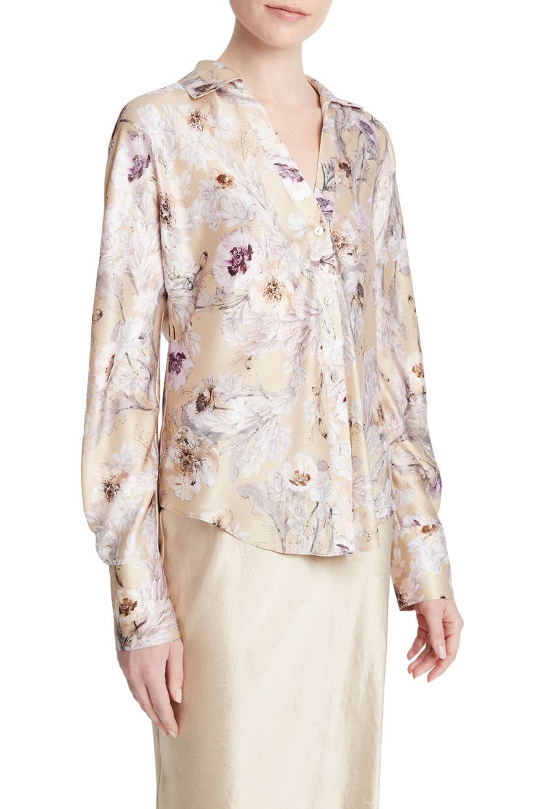 Wildflower Bias Cut Silk Shirt, Alternate, color, SAND