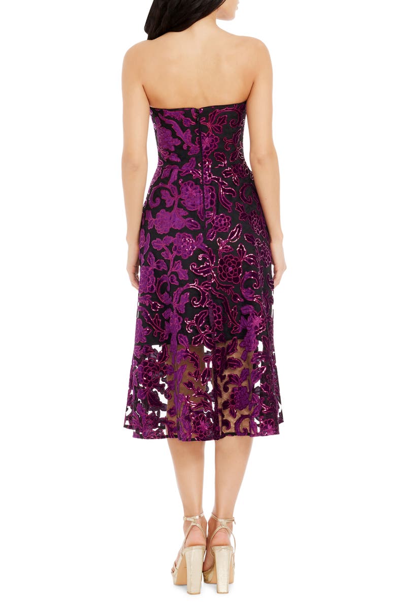 Dress the Population Sadie Floral Sequin Strapless A-Line Dress, Alternate, color, Midnight Plum-Black