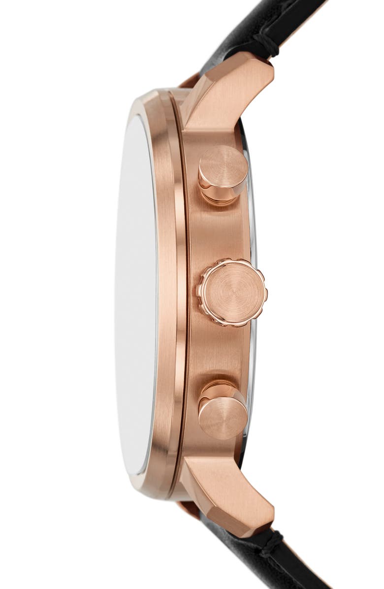 Fossil Rhett Leather Strap Watch, 43mm, Alternate, color, Black