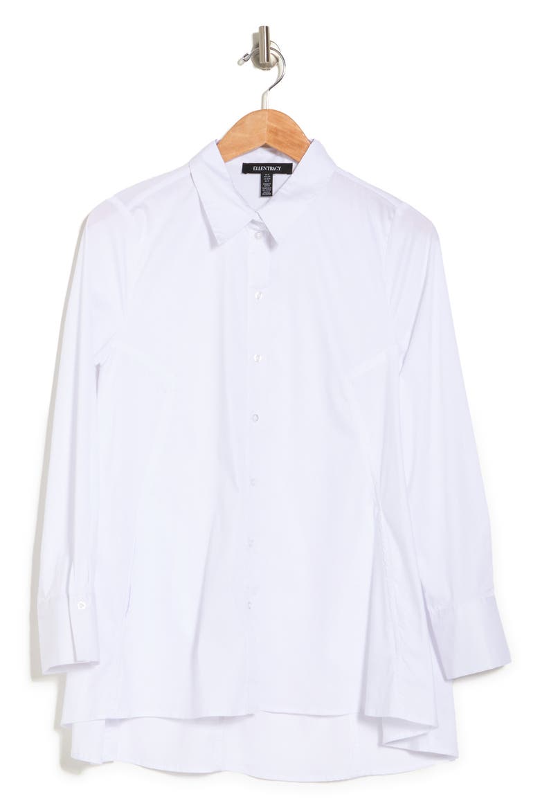 High Low Button Up Top, Alternate, color, WHITE