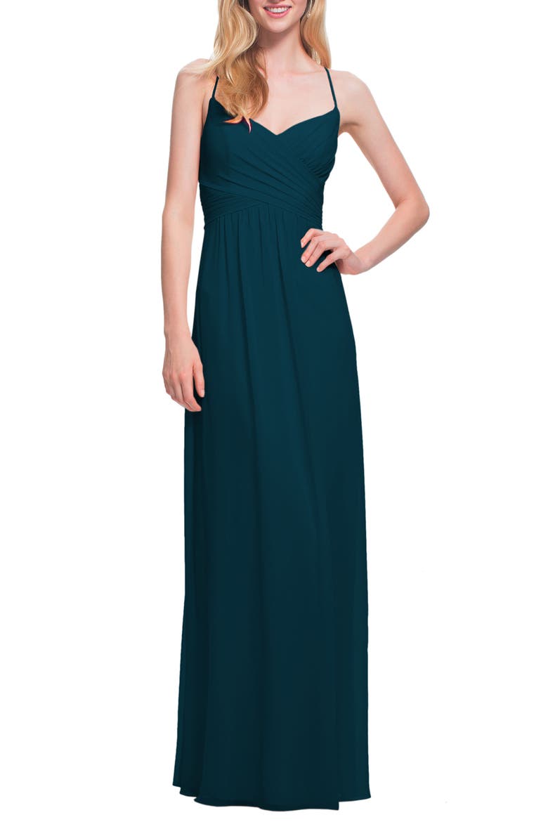 Surplice Neck Chiffon Gown, Main, color, NAVY