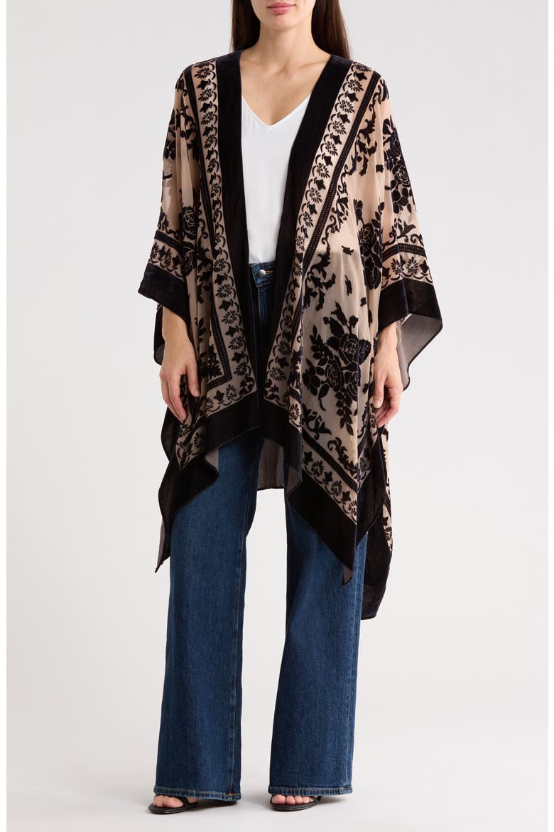 Floral Burnout Ruana, Main, color, BLACK