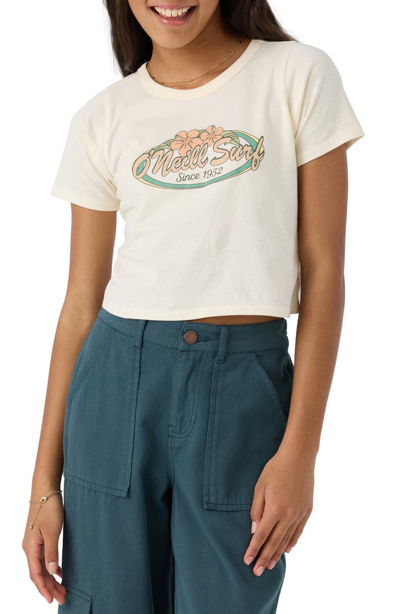 O'Neill Kids' Beachy Bloom Cotton Graphic Crop T-Shirt, Main, color, 
