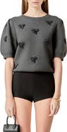 English Factory Embellished Bow Puff Short Sleeve Sweater