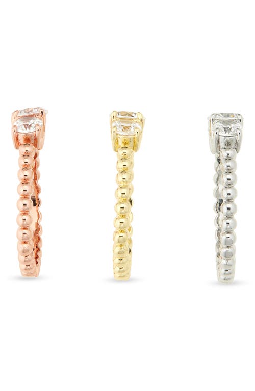 Covet Set Of 3 Tri-tone Crystal Three-stone Rings In Tri Tone