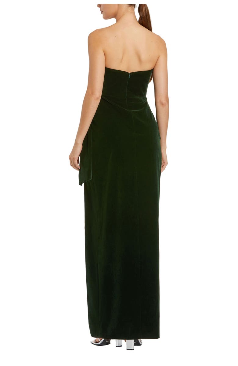 Mac Duggal Strapless High Slit Draped Velvet Gown, Alternate, color, Olive