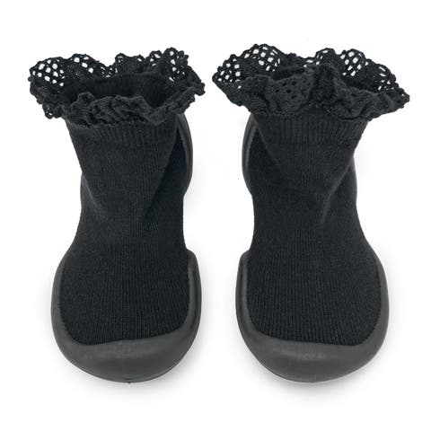 Toddler Girl Sock Shoes Lace Trim - Off White