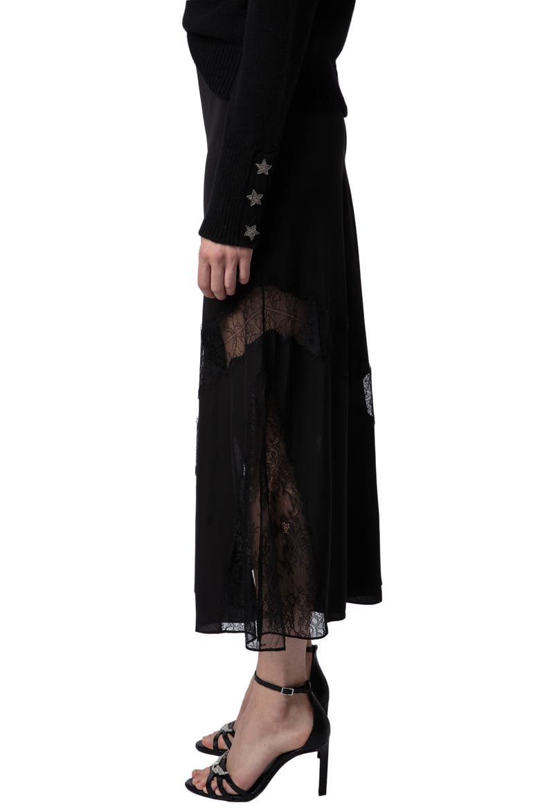 Jaylal Lace Trim Silk Maxi Skirt, Alternate, color, NOIR