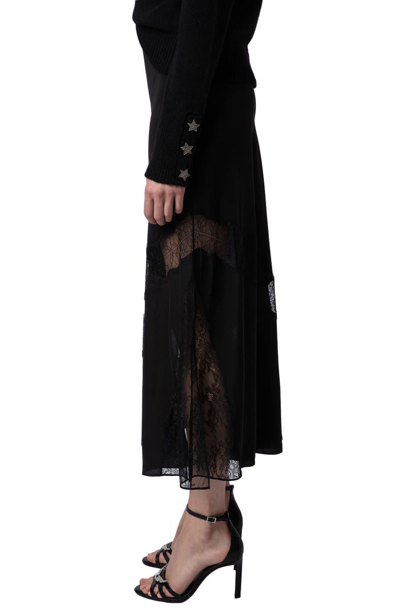 Zadig & Voltaire Jaylal Lace Trim Silk Maxi Skirt, Alternate, color, Noir
