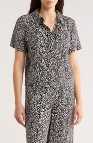 DKNY Print Short Sleeve Button-Up Shirt