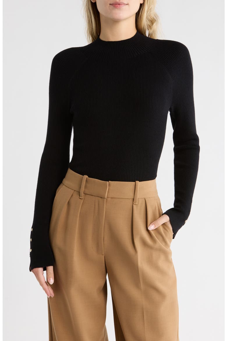Kassandra Mock Neck Rib Sweater, Main, color, BLACK