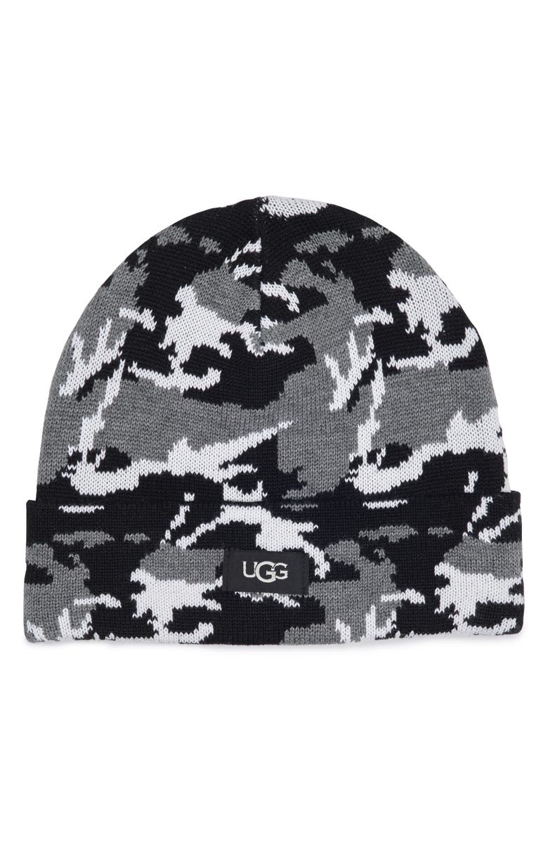 UGG<sup>®</sup> Camo Print Wool Blend Beanie, Main, color, Black Camo