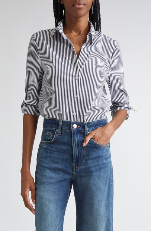 Veronica Beard Amelia Stripe Cotton Blend Button-up Shirt In Gray