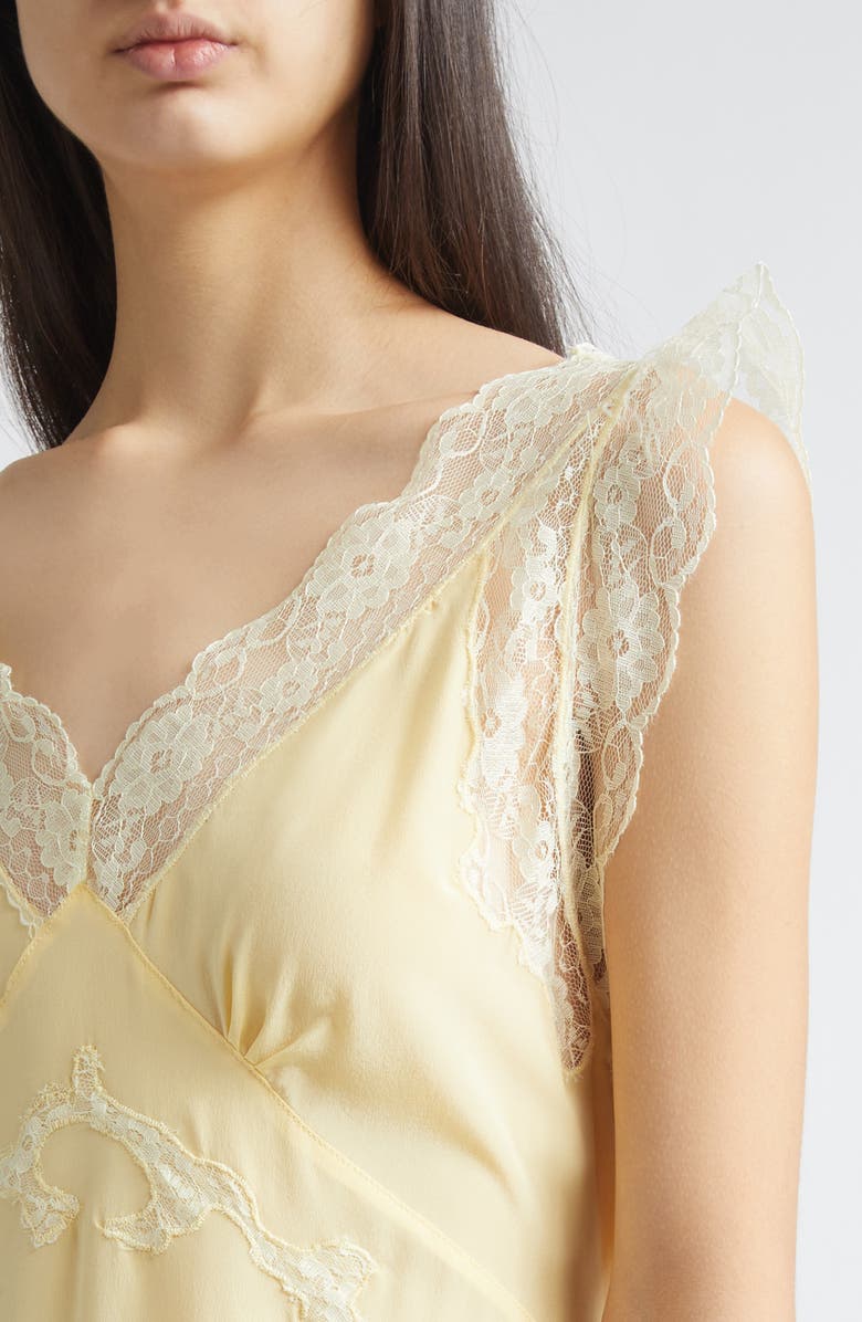 Tanner Fletcher Gender Inclusive Irene Lace Trim Silk Georgette Midi Dress, Alternate, color, Yellow