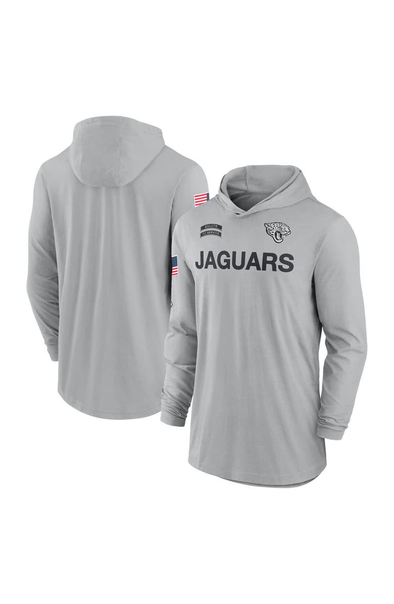 Nike Men's Nike Gray Jacksonville Jaguars 2024 Salute to Service Lightweight Performance Long Sleeve Hooded T-Shirt, Main, color,