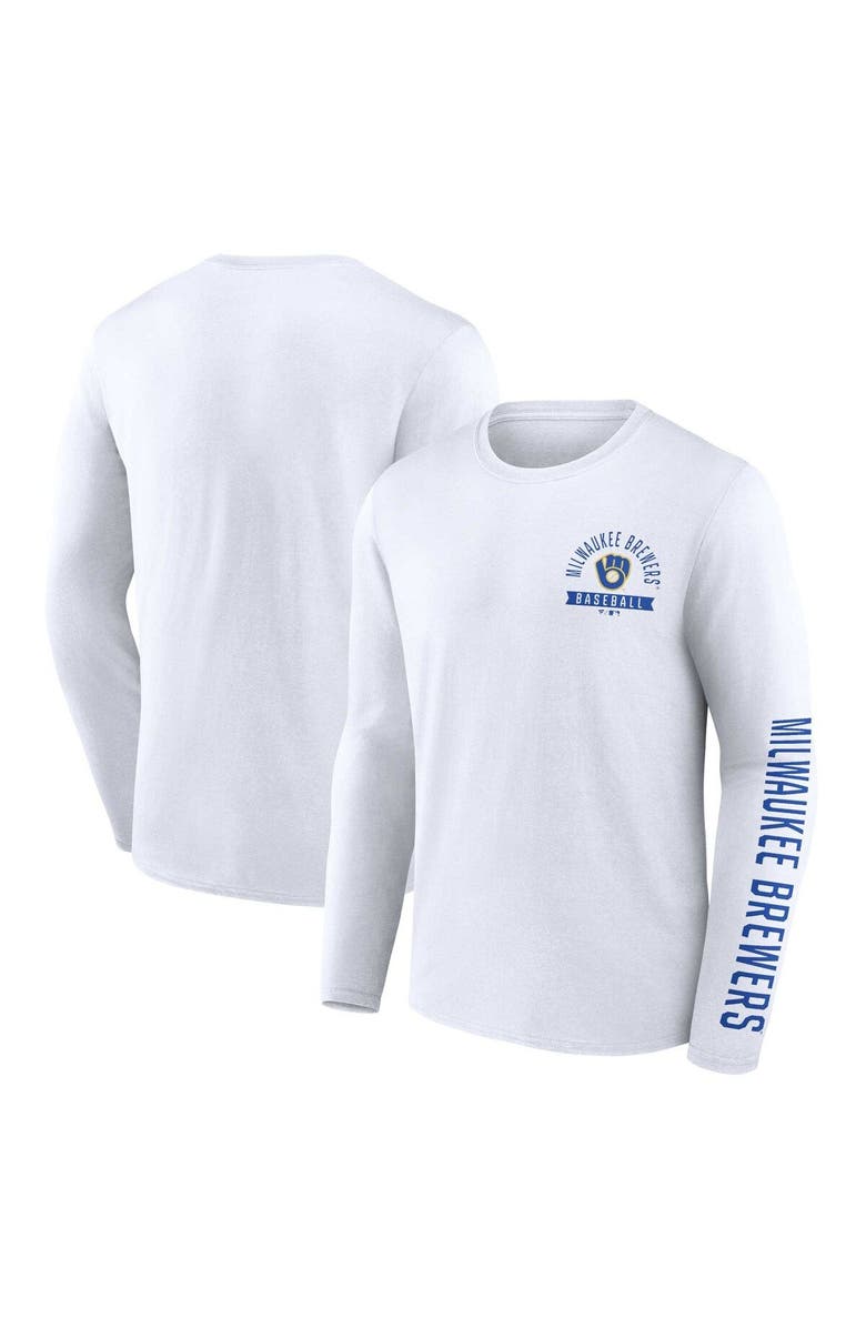 FANATICS Men's Fanatics Branded White Milwaukee Brewers Pressbox Long Sleeve T-Shirt, Main, color, White