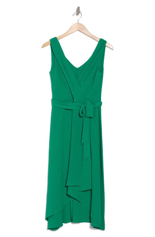 Connected Apparel Tie Belt Faux Wrap High-low Dress In Green