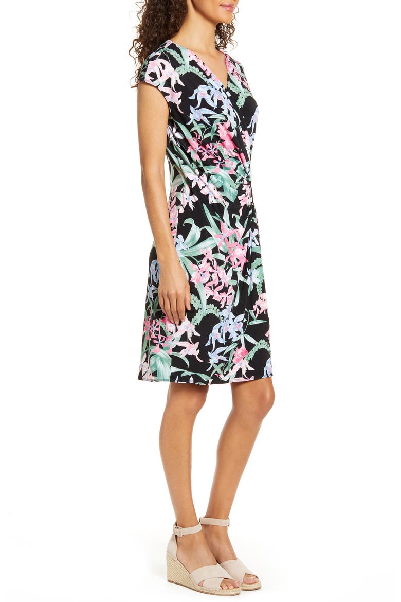 Orchid Isle Faux Wrap Dress, Alternate, color, BLACK