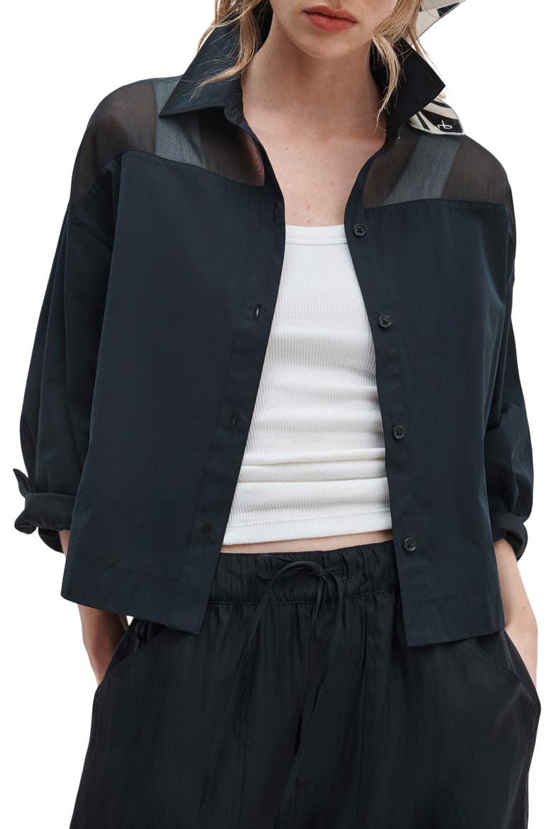Elly Crop Button-Up Shirt, Main, color, BLACK
