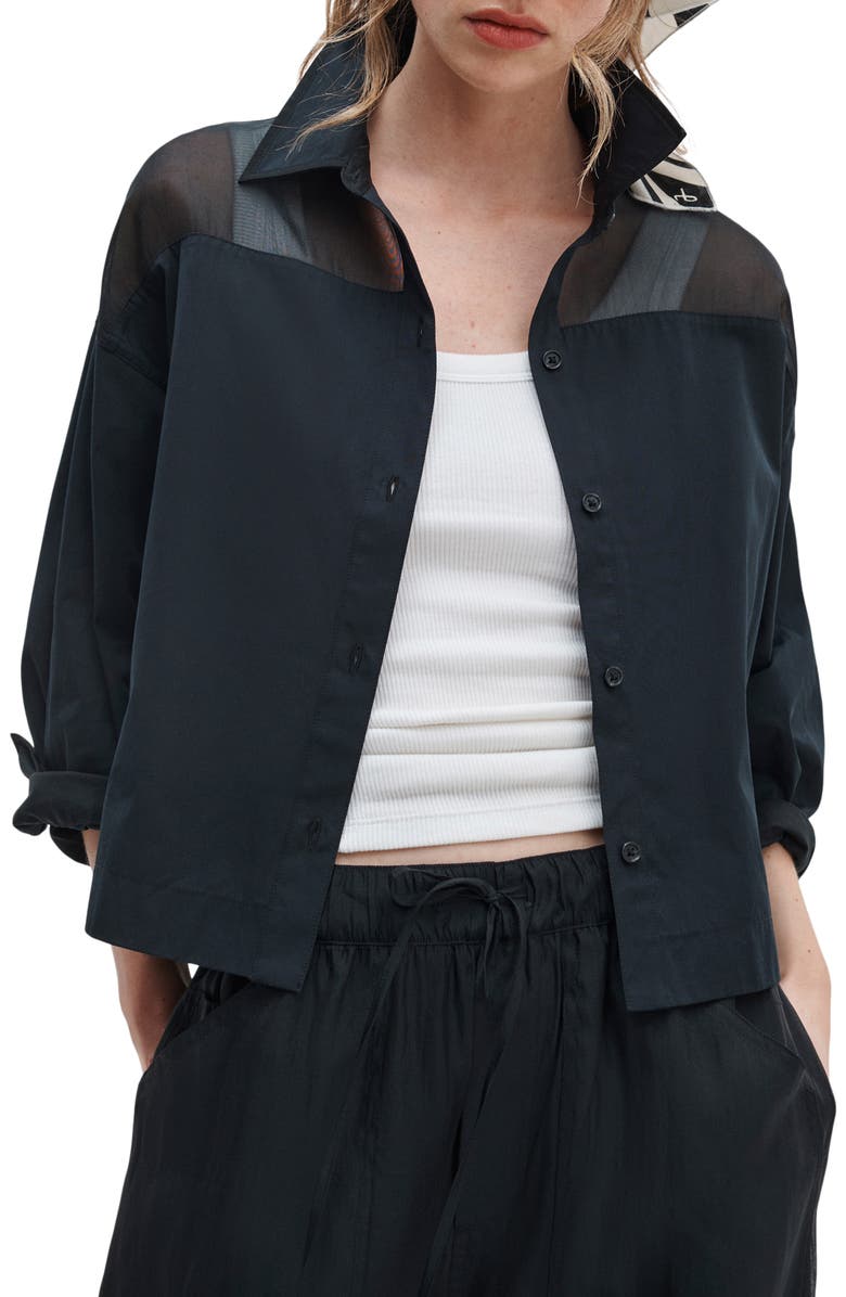 rag & bone Elly Crop Button-Up Shirt, Main, color, Black