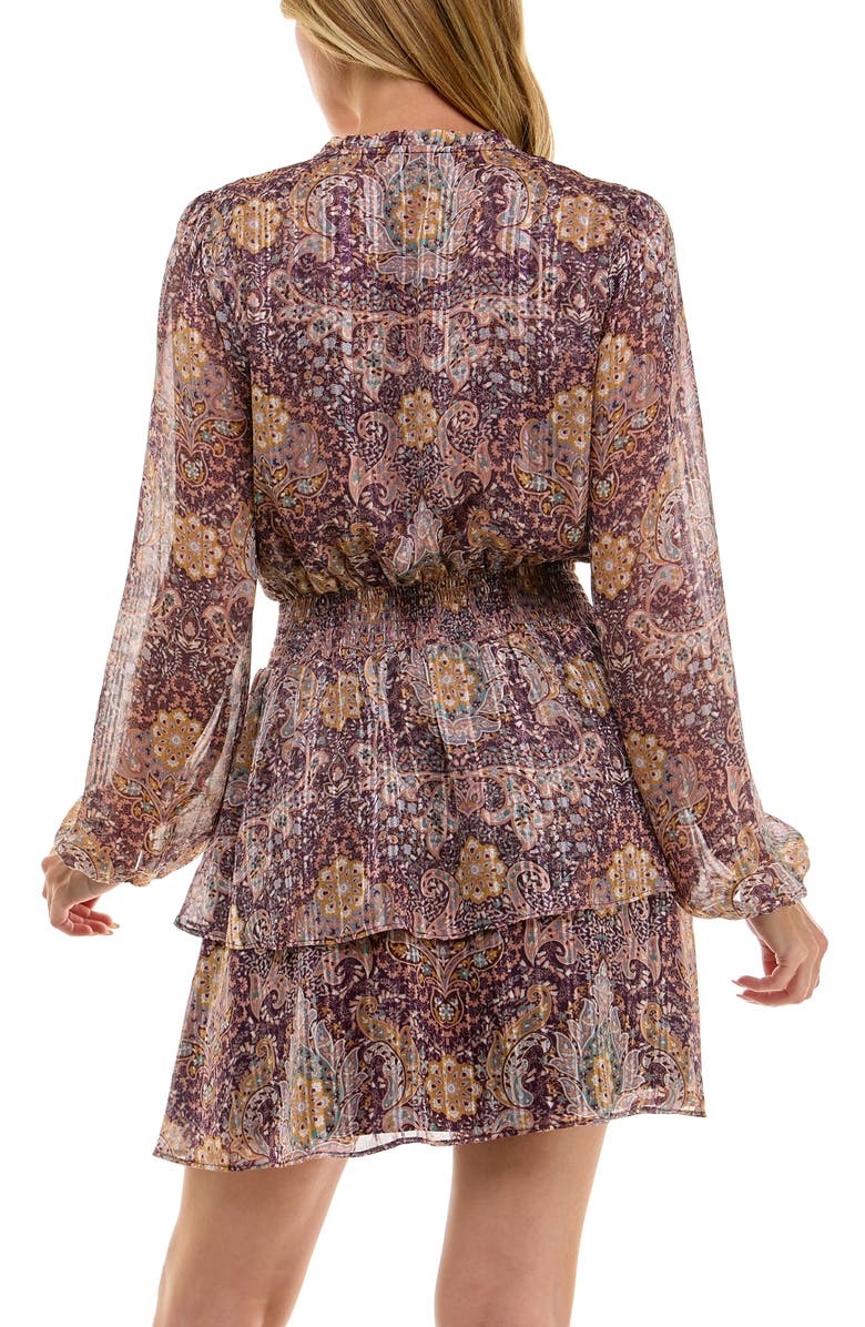 Socialite Paisley Smocked Long Sleeve Minidress, Alternate, color, Plum/ Pink