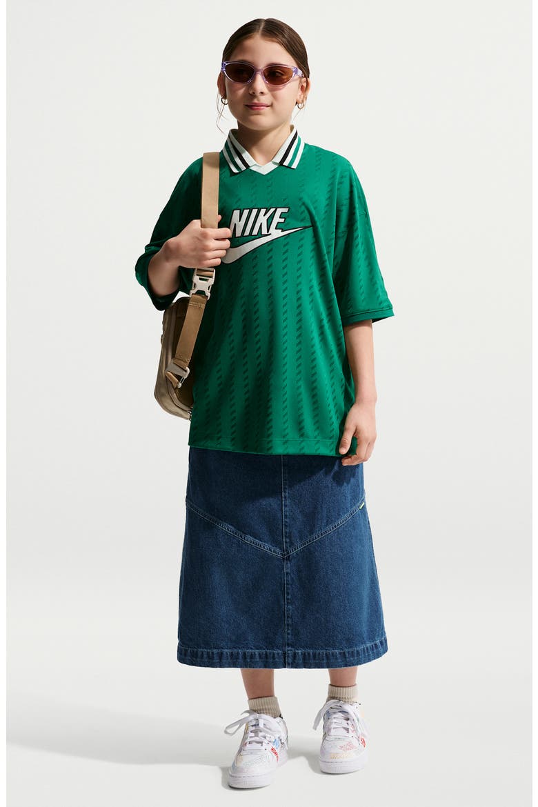 Kids' Sportswear Denim Midi Skirt, Alternate, color, MYSTIC NAVY/ COASTAL BLUE