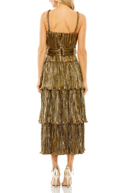 Mac Duggal Ruffle Tiered Buckle Detail Dress In Brown