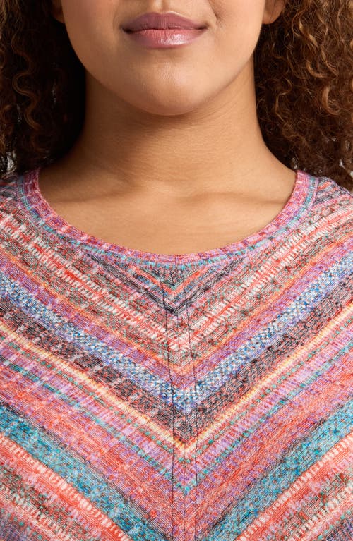 Liverpool Los Angeles Liverpool Plus Size Ikat-print Mitered Knit Short-sleeve Top In Paradise Multi Stripe