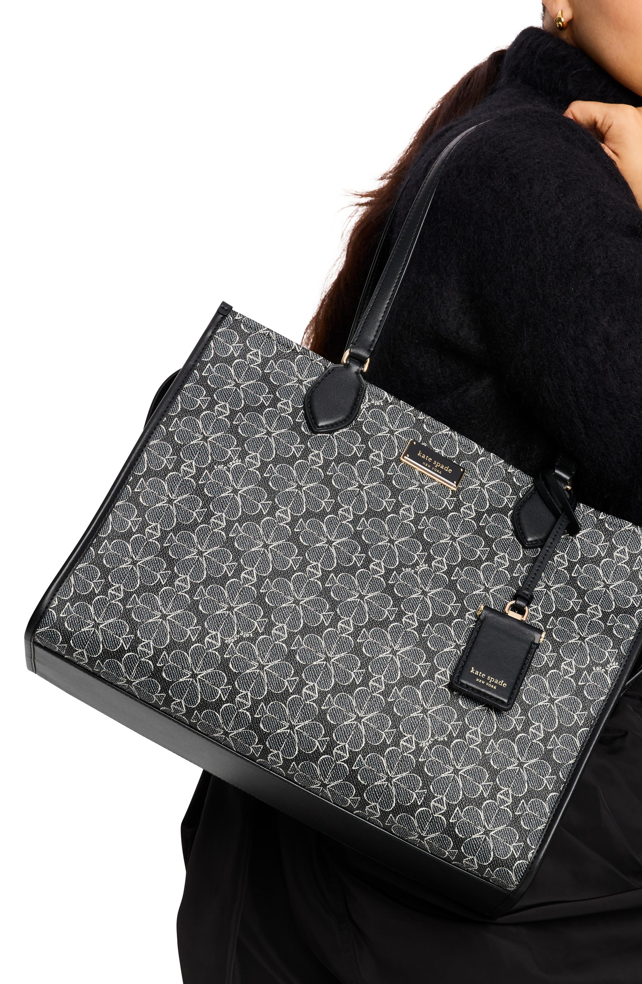 large spade floral coated canvas tote, Alternate, color, BLACK MULTI