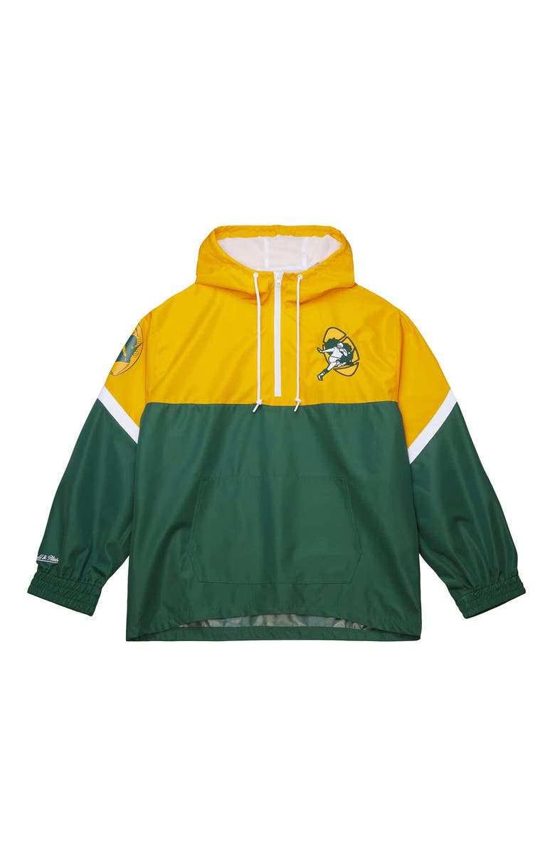 Mitchell & Ness Men's Mitchell & Ness Gold/Green Green Bay Packers Tie Breaker Vintage Logo Lightweight Anorak Half-Zip Windbreaker, Alternate, color, Gold