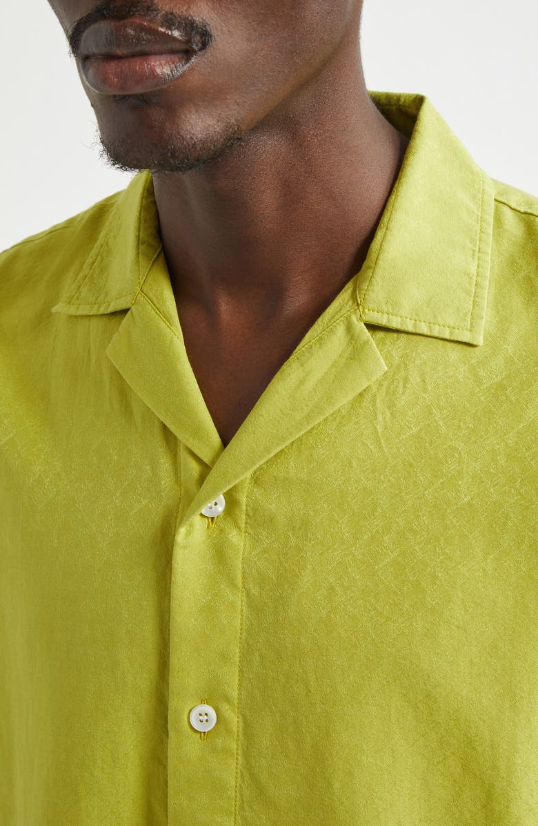 The Elder Statesman Silk & Cotton Jacquard Camp Shirt, Alternate, color, Chartreuse