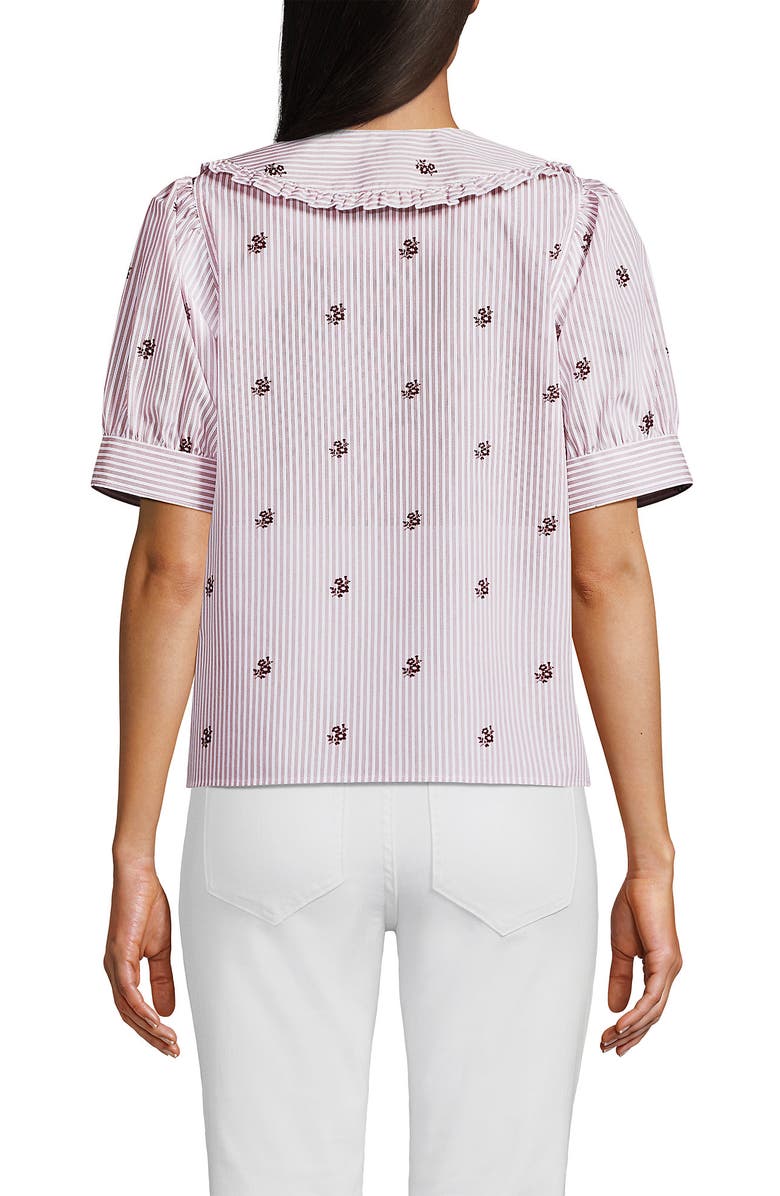 Lands' End Easy Care Puff Sleeve Statement Collar Shirt, Alternate, color, White/Brown Floral Stripe